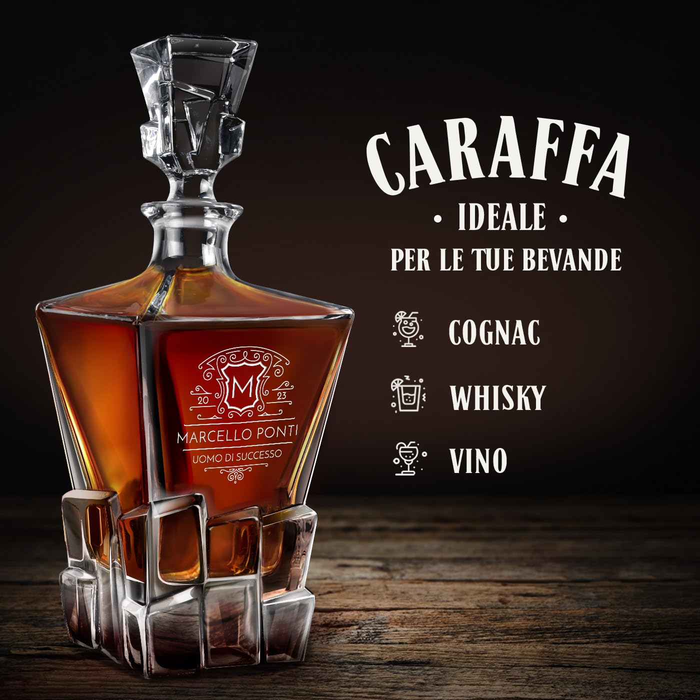 Maverton set Caraffa per whisky in vetro con 6 bicchieri - ideale per alcolici e liquori - 950 ml - incisione personalizzata - ottimo per acqua - pensiero speciale per Lui - milord