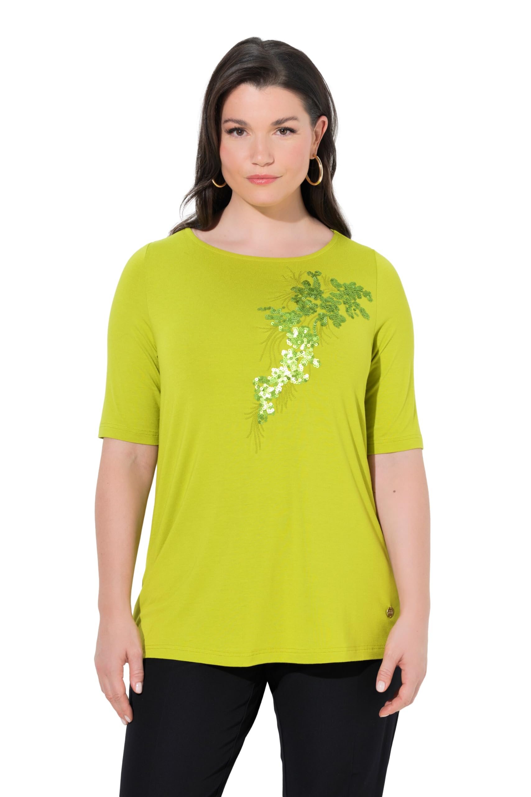 Ulla Popken Damen große Größen Übergrößen Plus Size T-Shirt, Pailletten-Motiv, U-Boot-Ausschnitt, Halbarm 847970