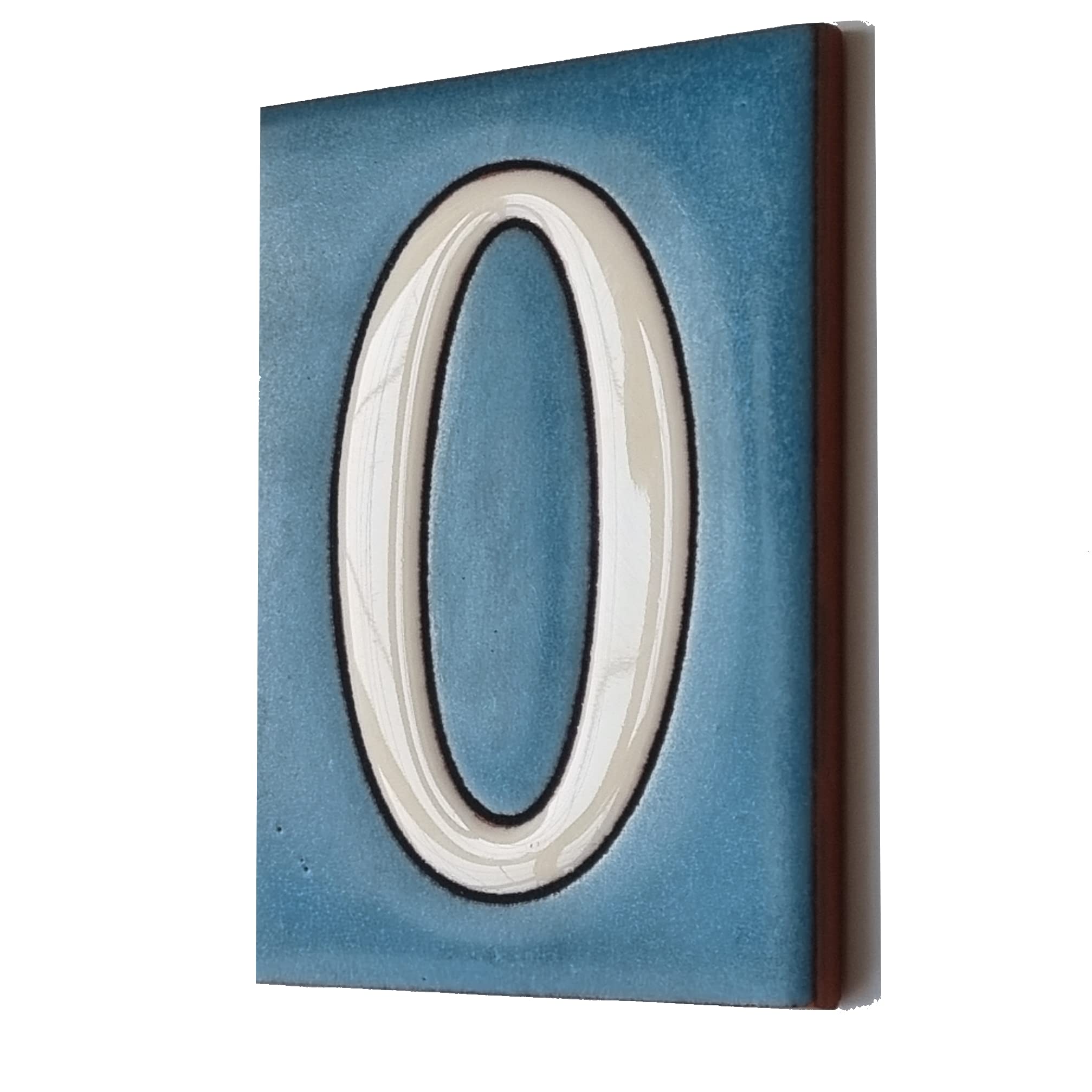 10cm x 7.5cm Blue & White Spanish Hand-painted Ceramic Number Tiles (Blue Number 0)
