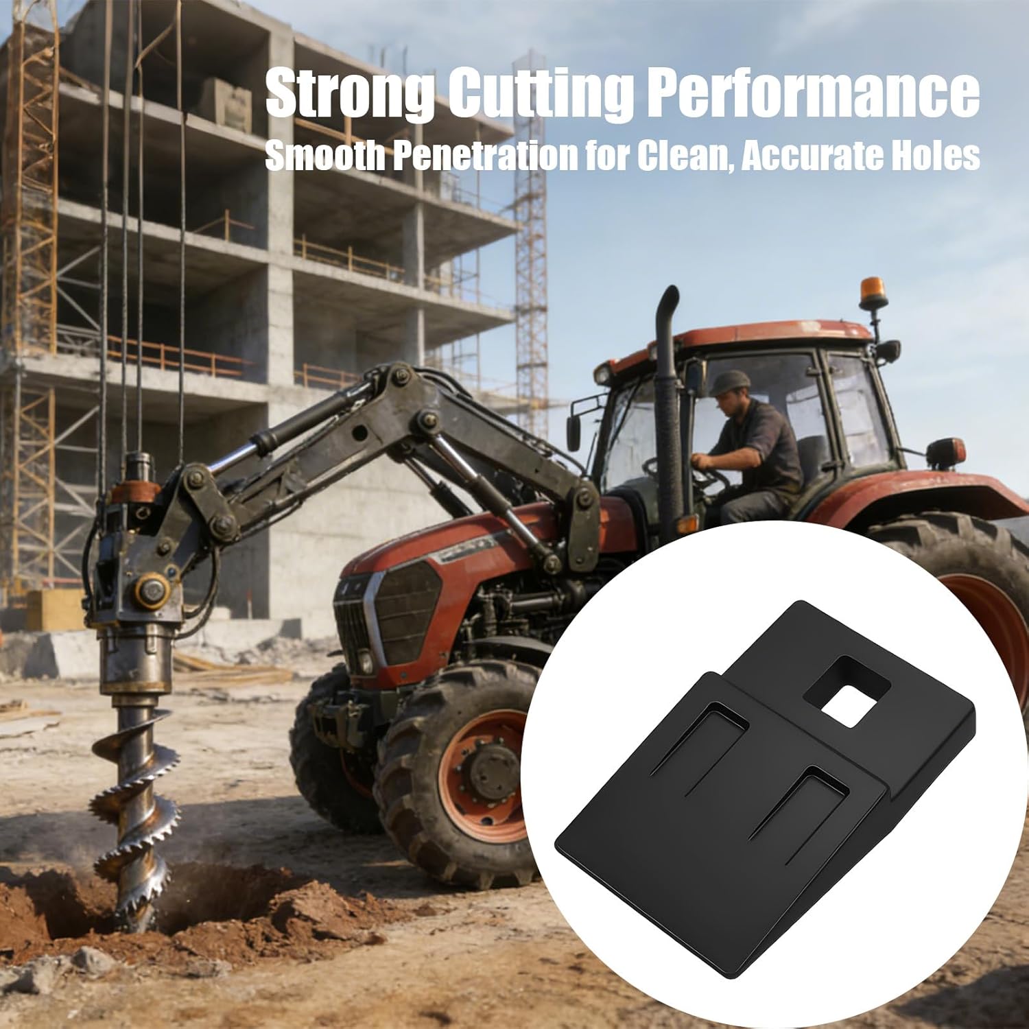 4 Pack 3 Point Auger Cutting Edge Replacement Blades with Bolts and Nuts, Durable Carbon Steel Flat Two-Hole Auger Teeth for Tractor Post Hole Digger Parts, Fit for Most 3 Point Hitch Auger Systems