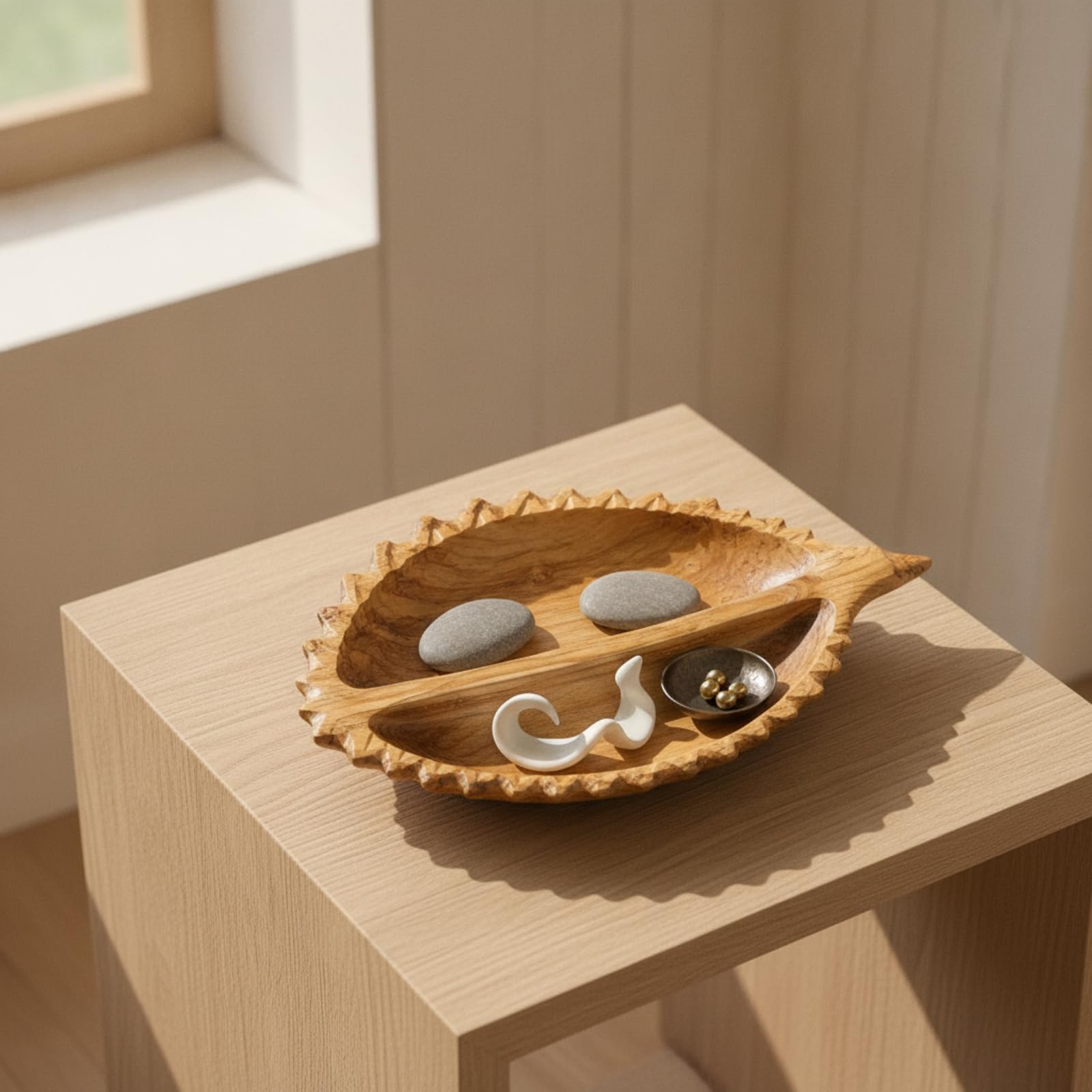 Industrial Tablett Holztablett Serviertablett Aufbewahrungstablett Schale mit Trennwand Handgearbeitet mit Sichtbarer Holzstruktur Und Angenehmer für Zuhause Büro Empfang