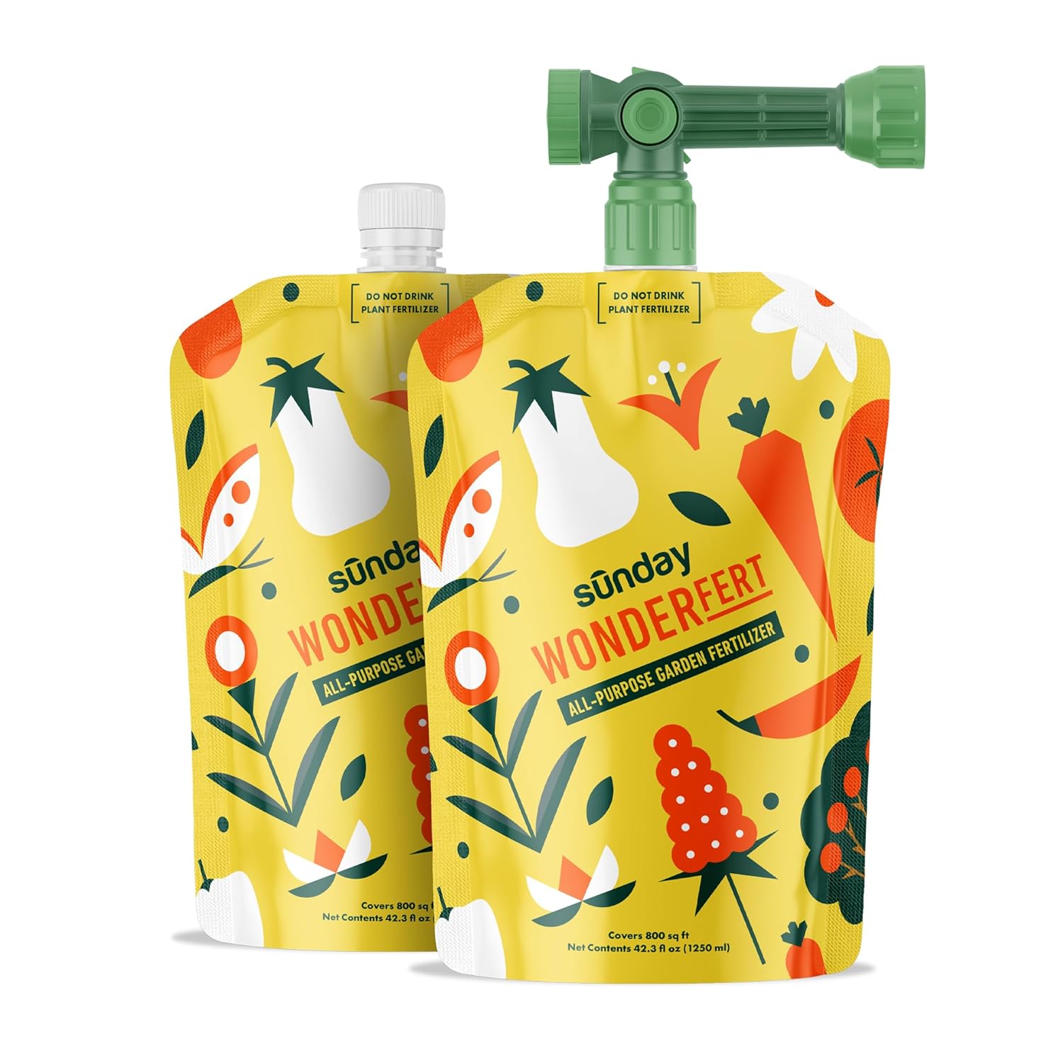 Sunday WonderFert 2 Pack - All-Purpose Liquid Fertilizer - 10-2-6 NPK Outdoor & Indoor Fertilizer - for New and Established Flowers, Veggies, Trees, Shrubs & Indoor Plants - Covers up to 1600 Sq Ft