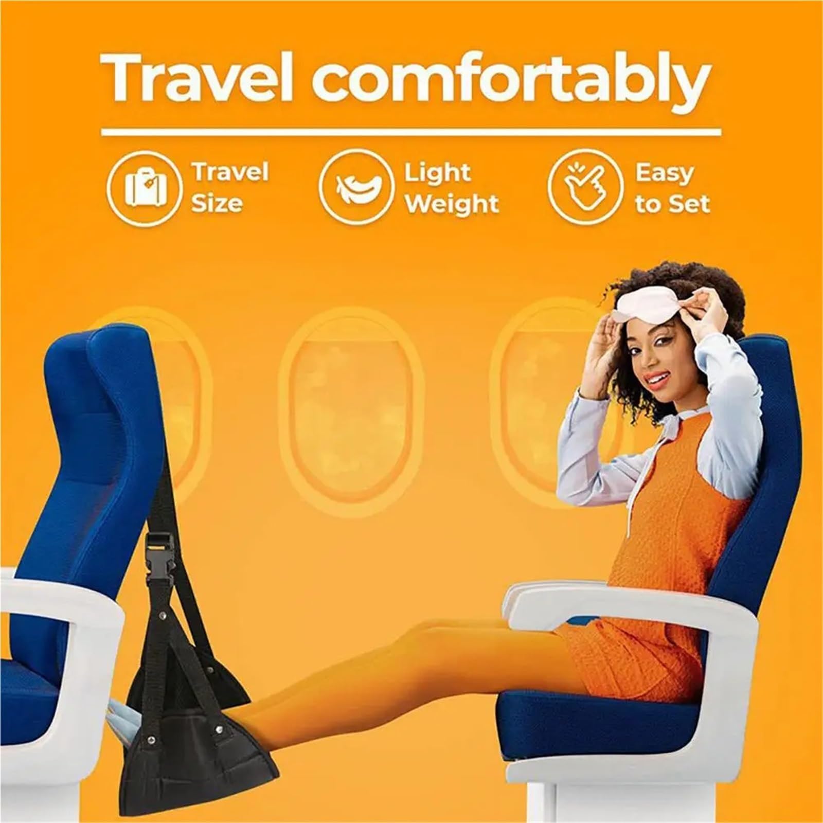 Reposapiés De Avión Hamaca for pies, espuma viscoelástica portátil, correas ajustables, reposapiés con amortiguación de esponja, avión nailon(Deep Blue)