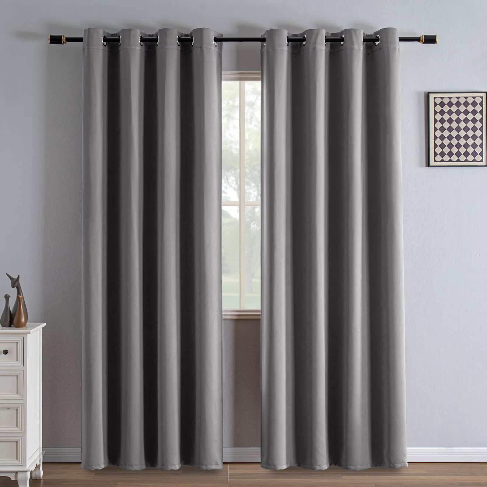 IGEMAEVE Blackout Curtains 84 Inch Length 2 Panels Set, Black Out Curtains for Bedroom 84 Inch Long, Grommet Energy Saving Room Darkening Drapes for