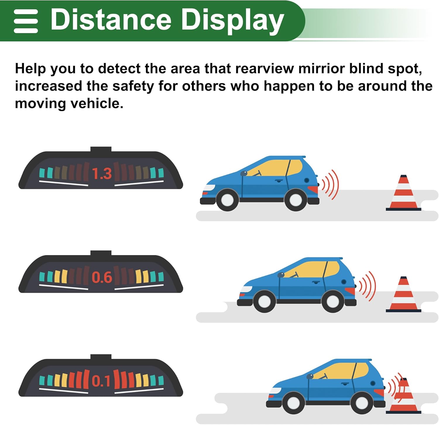 Motoforti Auto Vehicle Reverse Backup Radar System Reverse Parking Sensors Sound Warning Alarm Buzzer Reminder Distance Detection Black 8 Parking Sensors