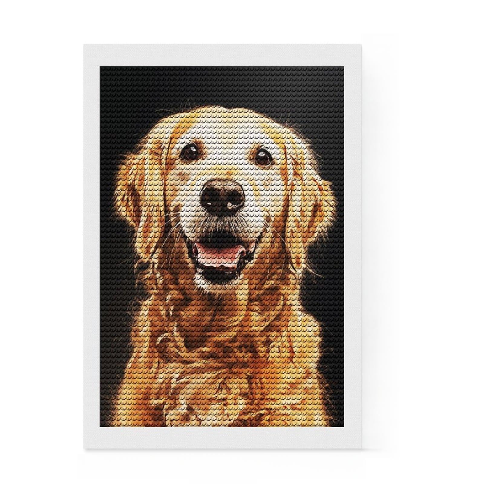 Junmoney Dog Diamond Painting Set 8"x12", Christmas Gift, Adhesive Canvas, Vintage Style Decor, Canvas Picture, Round Gems