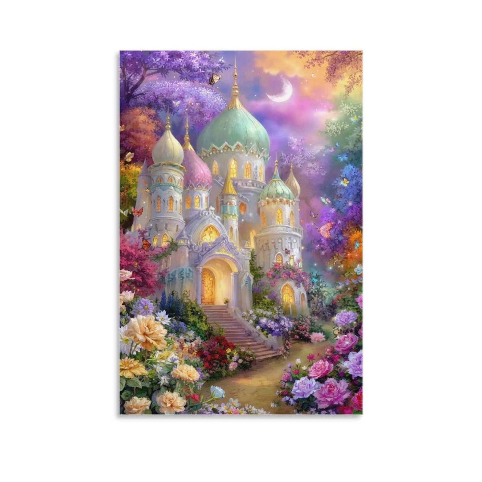 DHBANEIOK Fantasy Castle Garden Poster Artwork Canvas Prints Picture Modern Wall Art Picture Wall Hanging for Bathroom Wall Decor 08x12inch(20x30cm)