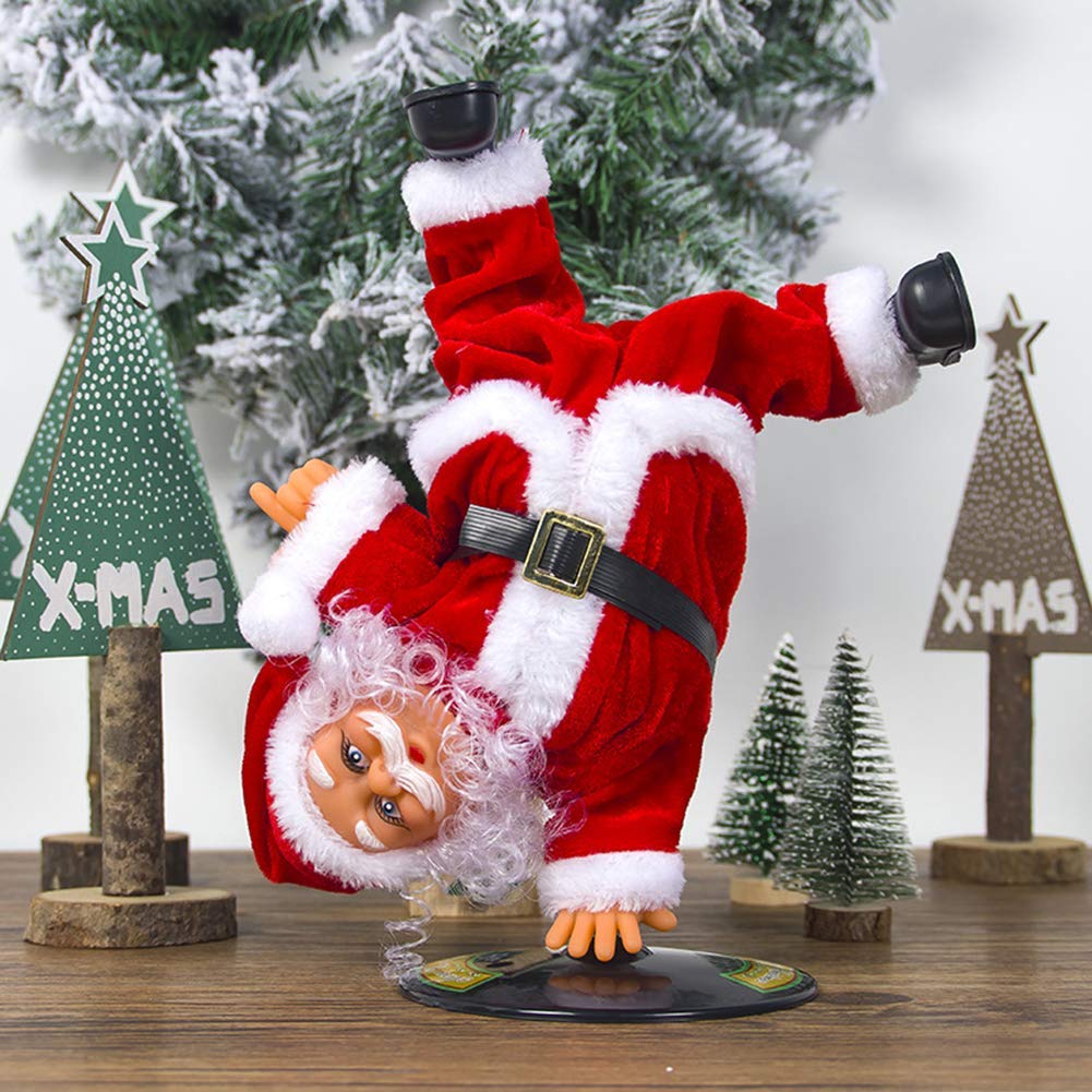 ITODA Dancing Singing Santa Claus Electric Red Santa Christmas Figurine Handstand Rotating Street Dance Singing Christmas Doll Music Toy Gift Decoration