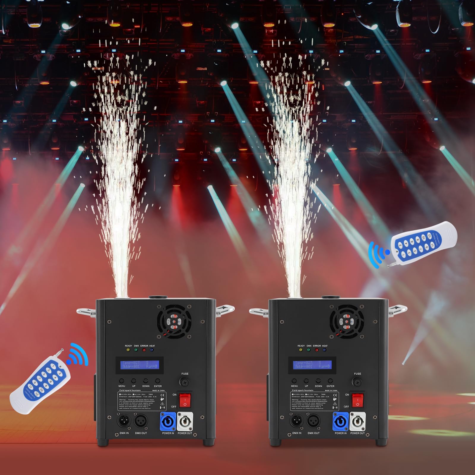 2 Stück Cold Spark Maschinen, 700W Pyrotechnikmaschinen, Elektronische Fernsteuerung Sparkler Pyrotechnik, Tragbares Funkenmaschine für Bühnen, Hochzeiten, Heiratsanträge
