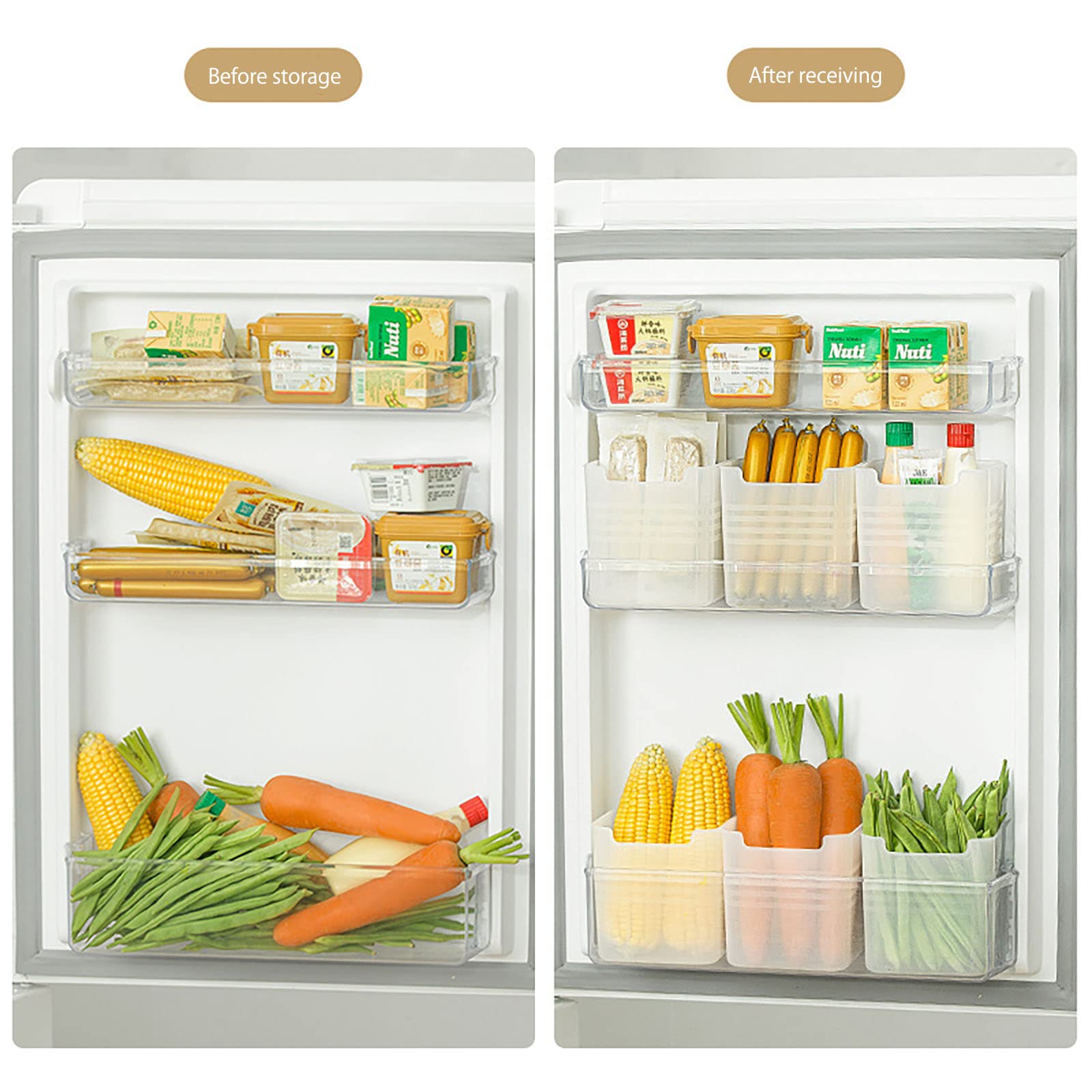 10-teilige Kühlschrank-Aufbewahrungsbox, Kühlschrank-Seitentür, langer Streifen, Lebensmittel, Lebensmittelklassifizierung, Aufbewahrung, verschiedene Formen, Gewürze, Frischhaltebox, Küchenveredelu
