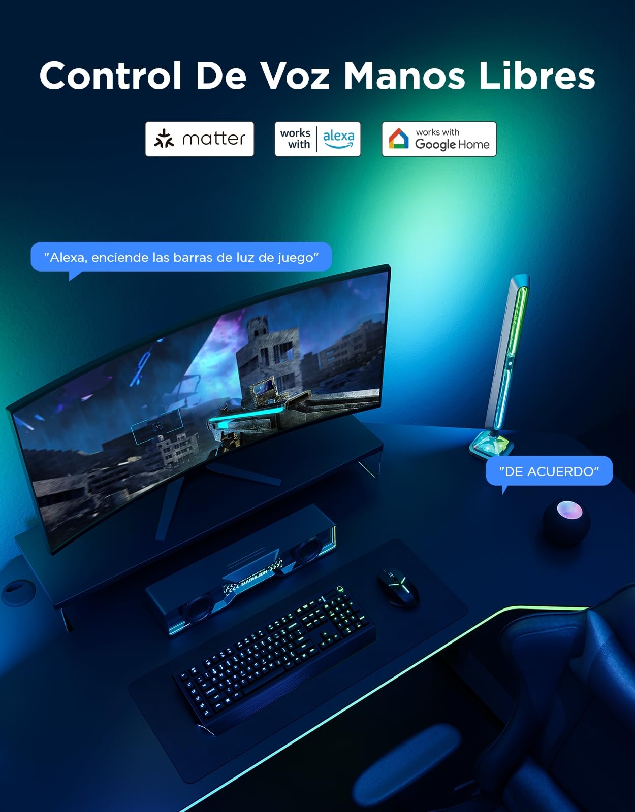 Govee Gaming Barras de Luz Pro, Tiras de luces LED inteligentes para juegos de 16 pulgadas mejoradas con iluminación RGBIC de tres lados, más de 60+ de escena, compatible con Alexa y Google Home