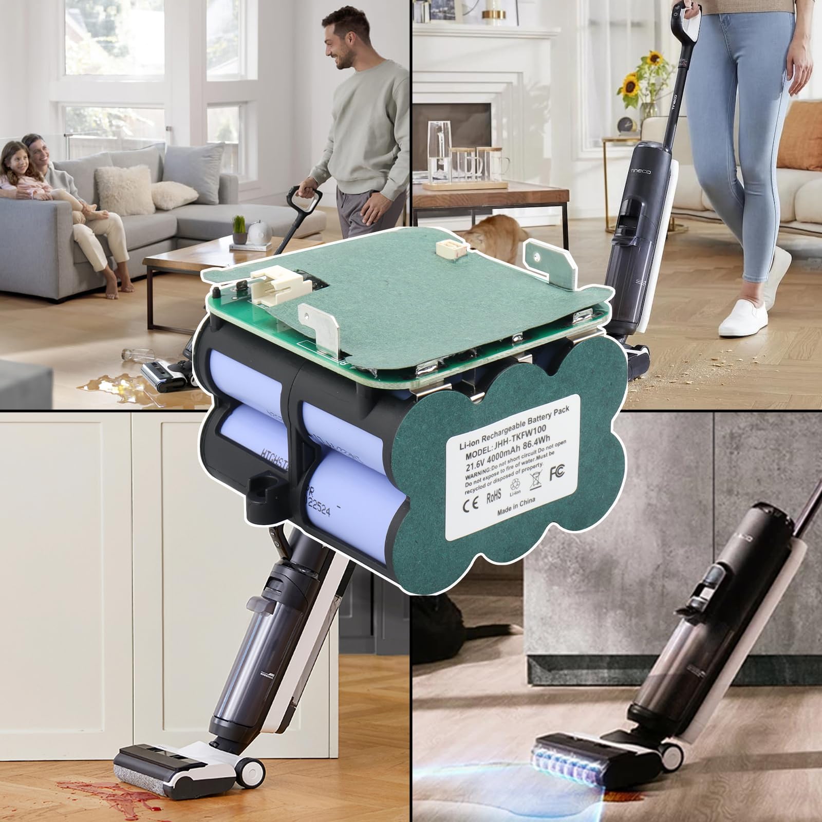 Batterie de Rechange au Lithium-ION MXJFYY 21,6 V 4000 mAh Compatible avec Les Accessoires d'aspirateur à Main sans Fil Tineco Floor One S5 Pro 2/Floor One S5 Smart/S5 Steam