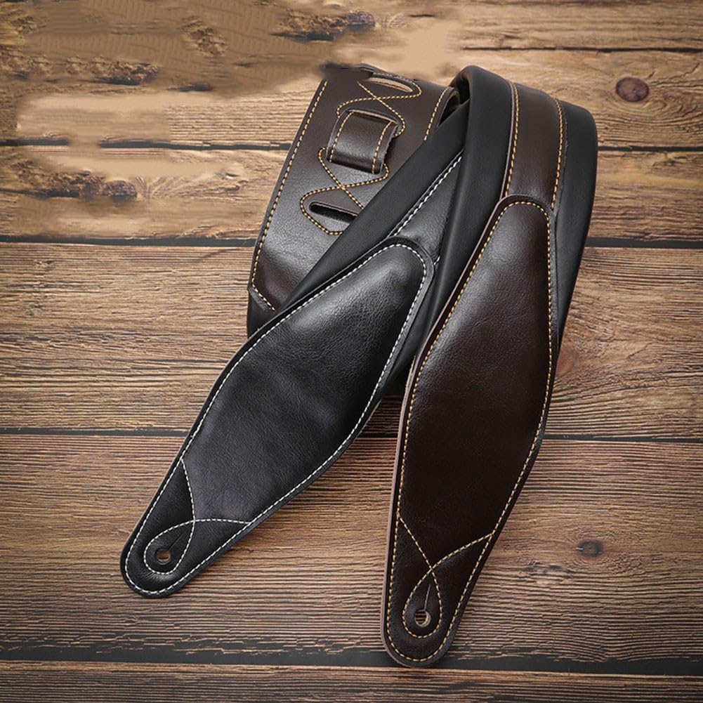 Cómoda correa de cuero para guitarra acústica y bajo eléctrico, longitud ajustable, diseño clásico (negro)