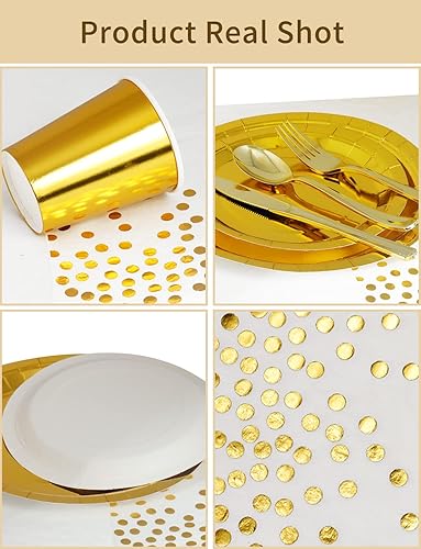 Miniatura 9 de Nkaiso 141 piezas de suministros de fiesta azul marino y dorado, los juegos de vajilla de fiesta incluyen platos de papel, servilletas, tazas y