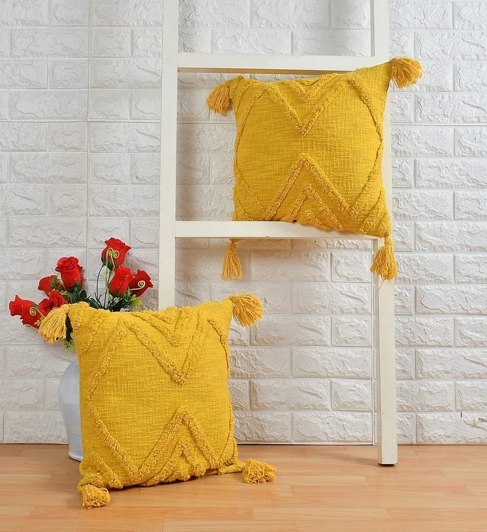 pepme Cotton Tufted Cushion, Triangle Design, Mustard Color, 20x20-image-27