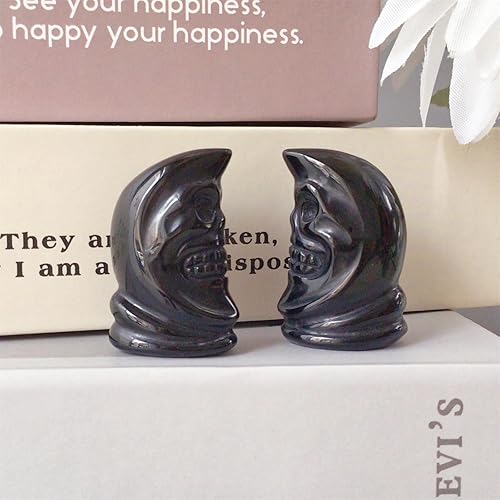 Miniatura 4 de RECKSI Figura de calavera de cristal natural de luna de 1.46 x 0.59 x 0.94 pulgadas para decoración de Halloween, piedra curativa tallada de Reiki,