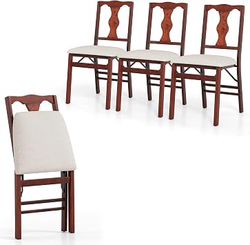 GIANTEX Folding Dining Chairs Set of 4, Upholstered Dining Chairs with Comfy Padded Seats, Rubber Wood Frame, Anti-Slip Foot Pads, No Assembly, Space-Saving Kitchen Chairs for Dining Room