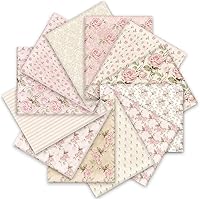 Whaline 12pcs Spring Cotton Fat Quarters 18x22 Inch Retro Pink Floral Fabric Bundles for Quilting Sewing DIY Crafts