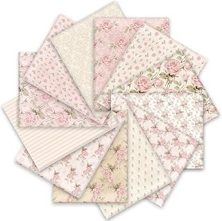 Whaline 12pcs Spring Cotton Fat Quarters 18x22 Inch Retro Pink Floral Fabric Bundles for Quilting Sewing DIY Crafts