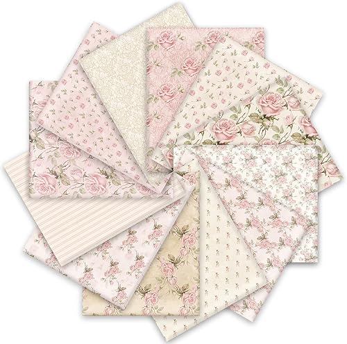 Whaline Paquete de 12 piezas de tela de algodón primaveral de 18 x 22 pulgadas, diseño floral retro con estampado floral, cuadrados de retazos,