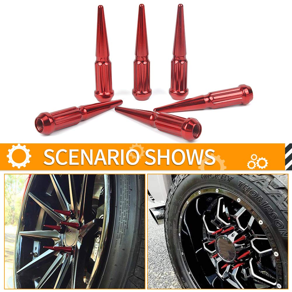 Rеvіеw Prоduсt MIKKUPPA M14 x 1.5 Wheel Spike Lug Nuts, 24 x Chrome M14x1.5 Lug Nut, Cone/Conical Bulge Seat, Red Closed End Nuts with 1 Socket Key Replacement for Chevy Silverado Aftermarket Wheel