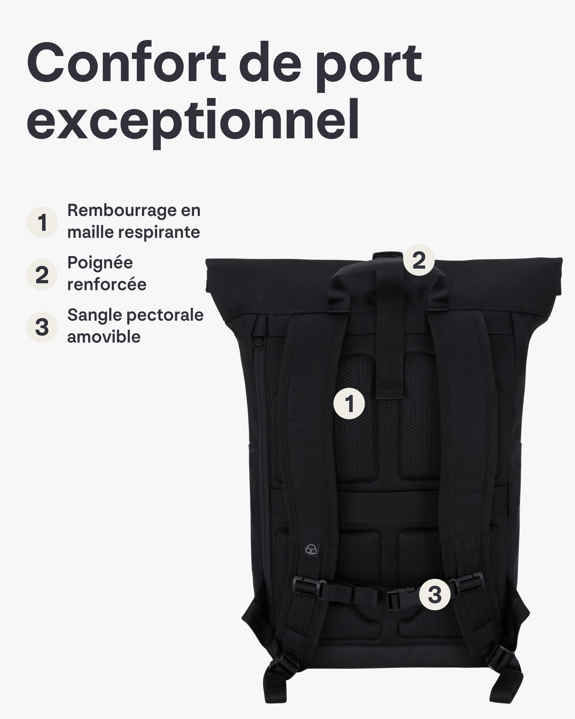 Johnny Urban Sac à Dos Roll Top Femmes & Hommes - Allen Large - Backpack antivol pour Voyage, Sport & Université - Compartiment pour Ordinateur Portable 16 pouces - Hydrofuge