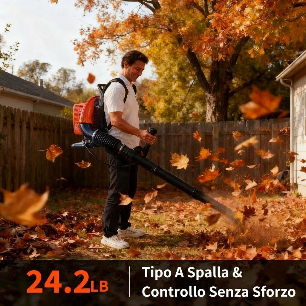 Garvee Con 1 Pacchetto Plastica 2 Plastica Zaino Soffiatore Foglie - Potenza Commerciale 66CC 4.0HP Motore a 2 Tempi, 880 CFM, 320 MPH, Design Ergonomico Per Giardino, Prato, Rimozione Neve， Arancione