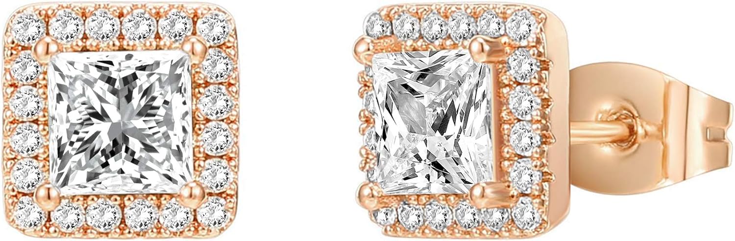 PAVOI 14K Gold Plated 925 Sterling Silver Post Brilliant Round Faux Diamond Halo Earrings - Premium Cubic Zirconia in Rose, White, and Yellow Gold