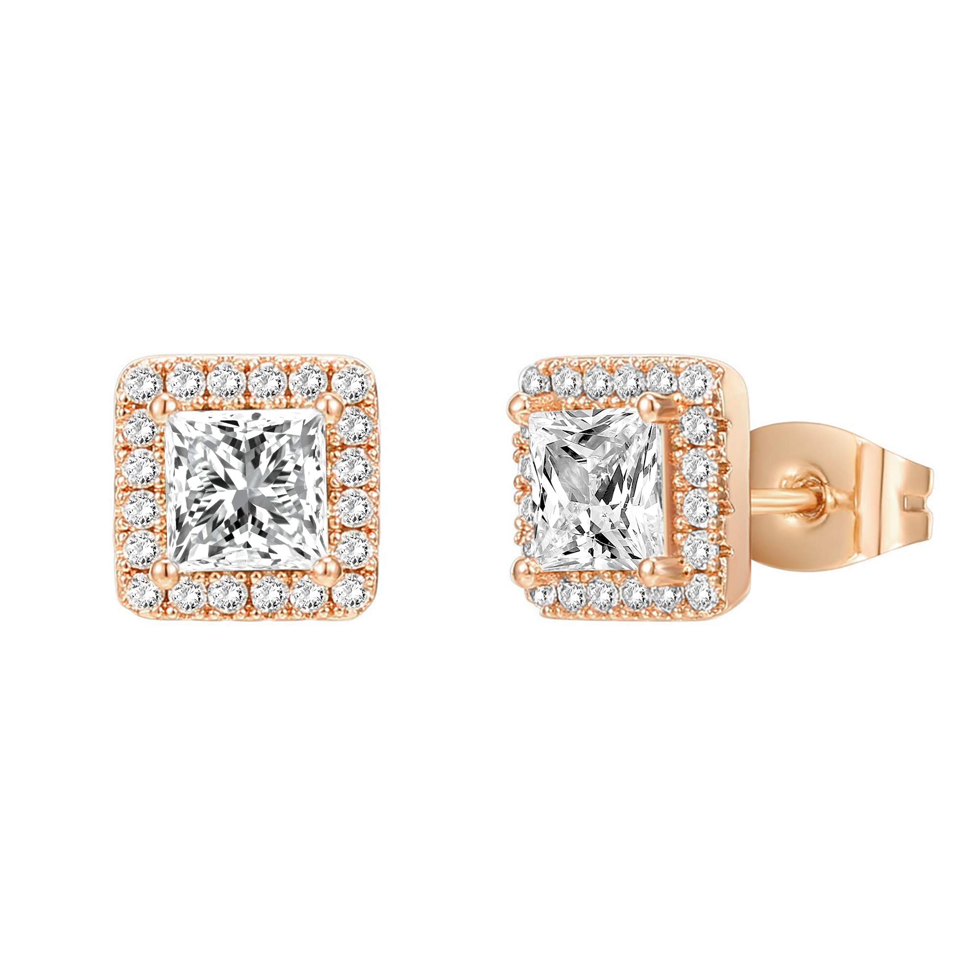 PAVOI 14K Gold Plated 925 Sterling Silver Post Brilliant Round Faux Diamond Halo Earrings - Premium Cubic Zirconia