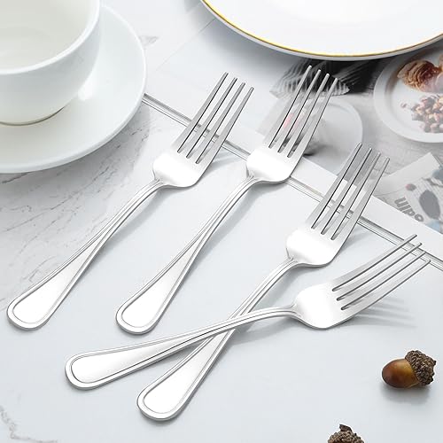 Miniatura 5 de BEWOS Juego de cubiertos de 24 piezas, tenedores de 7.9 pulgadas, acero inoxidable de grado alimenticio, apto para lavavajillas, pulido espejo,