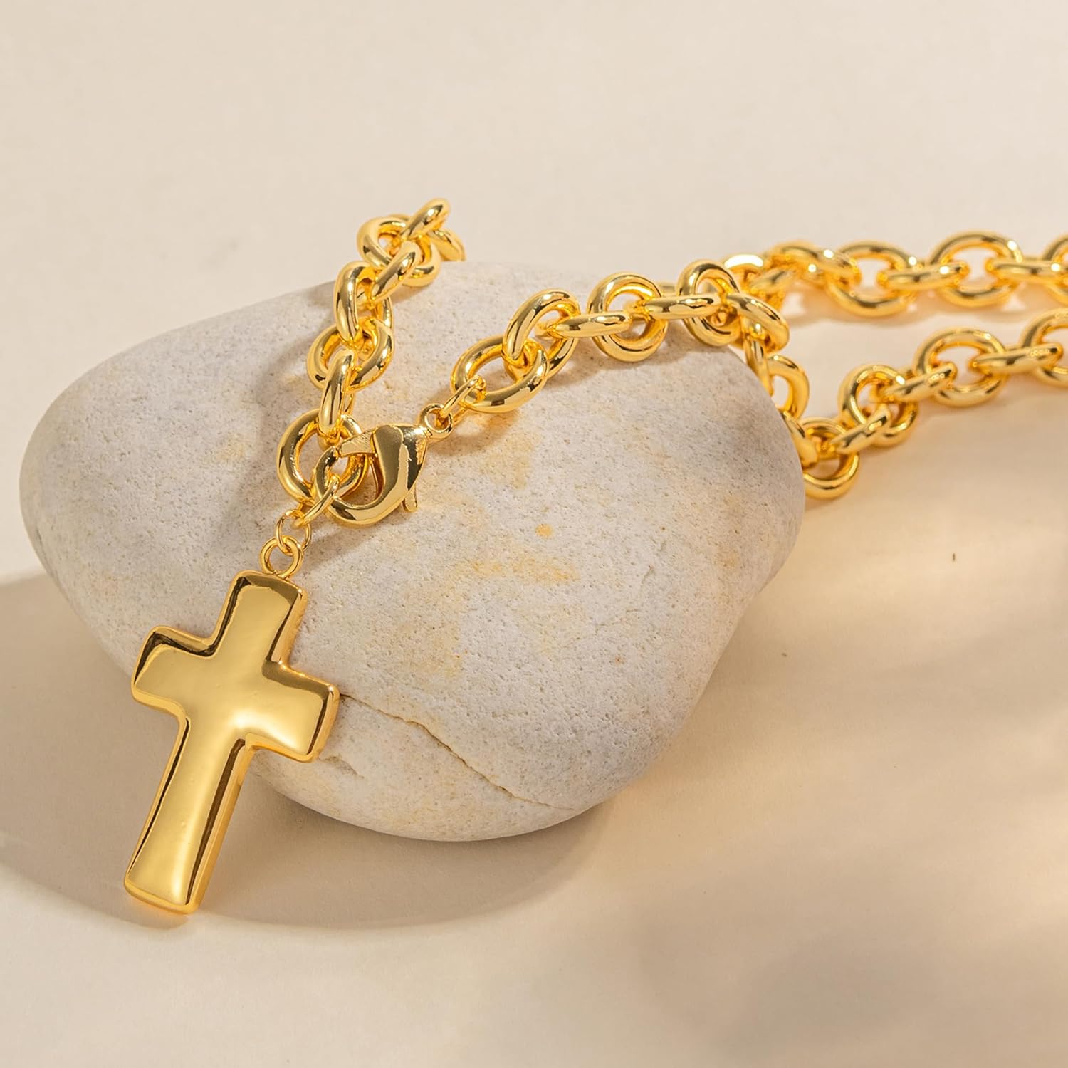 18k Gold Chunky Cross Necklace for Women Hammered Cross Choker Necklaces Bold Statement Necklace Trendy Jewelry - Image 4