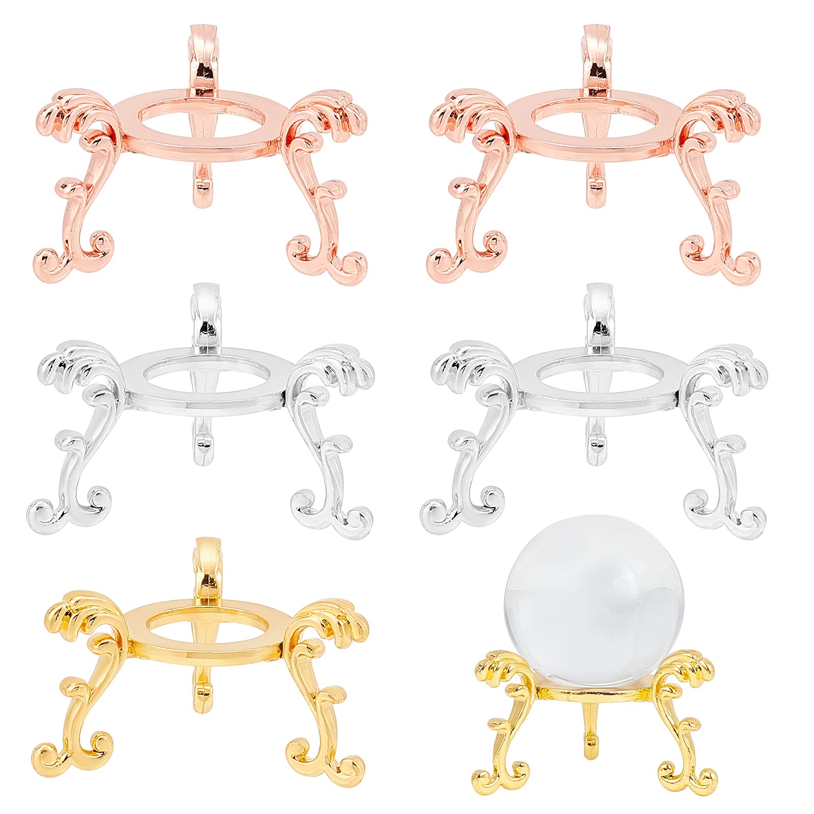 AHANDMAKER6 Pcs Crystal Ball Display Stands, 3 Colors Golden Crystal Sphere Ball Display Pedestal Kit Sliver Rose Golden Display Holder for Nature Stone Crystal Diamond Ball Home Decoration