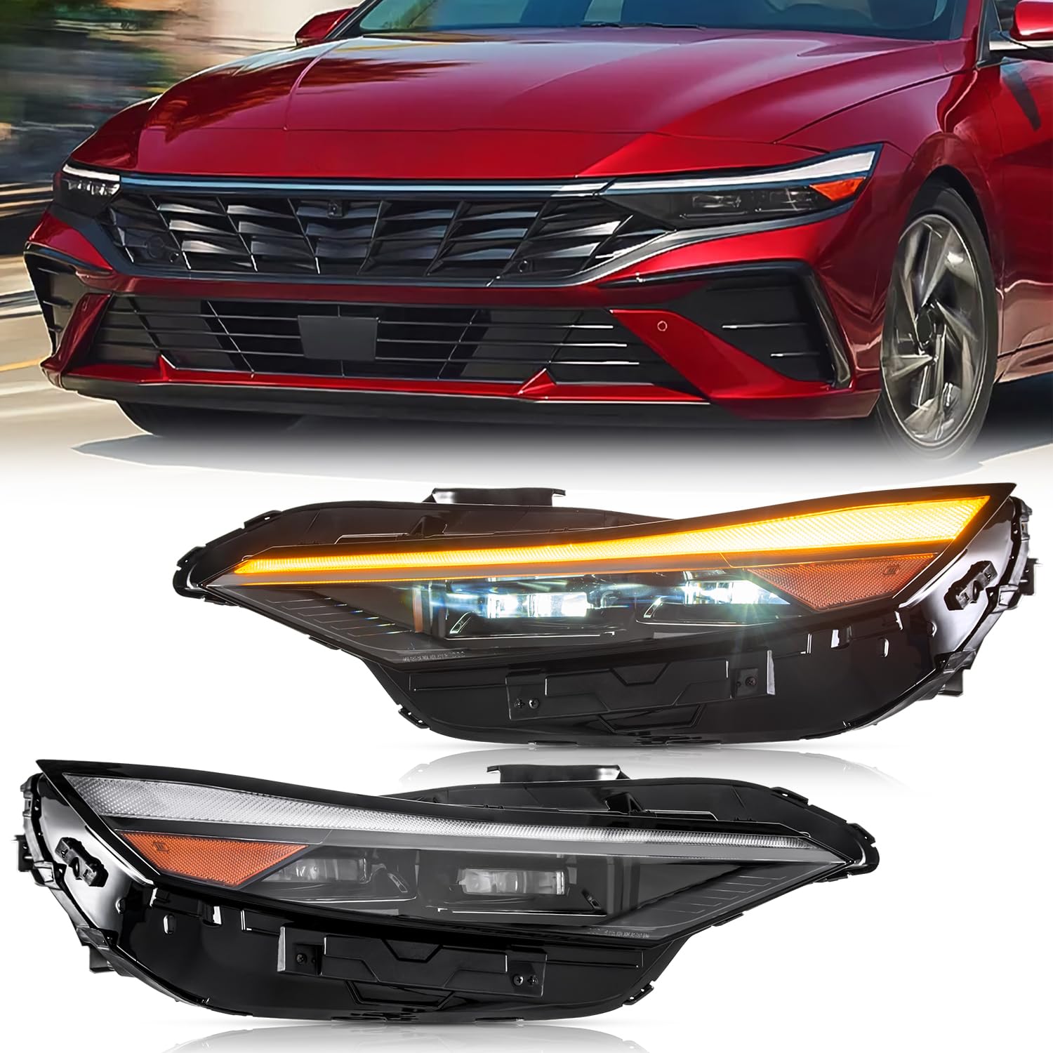 TODO LED Headlight Assembly Compatible with Hyundai Elantra 2024-2025, Driver and Passenger Side, OEM Part 92101-AA740 92102-AA740