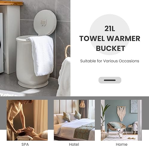 Miniatura 8 de Giantex Cubo calentador de toallas para baño, calentador portátil de toallas calientes de spa, tapa abatible, soporte para fragancia, apagado