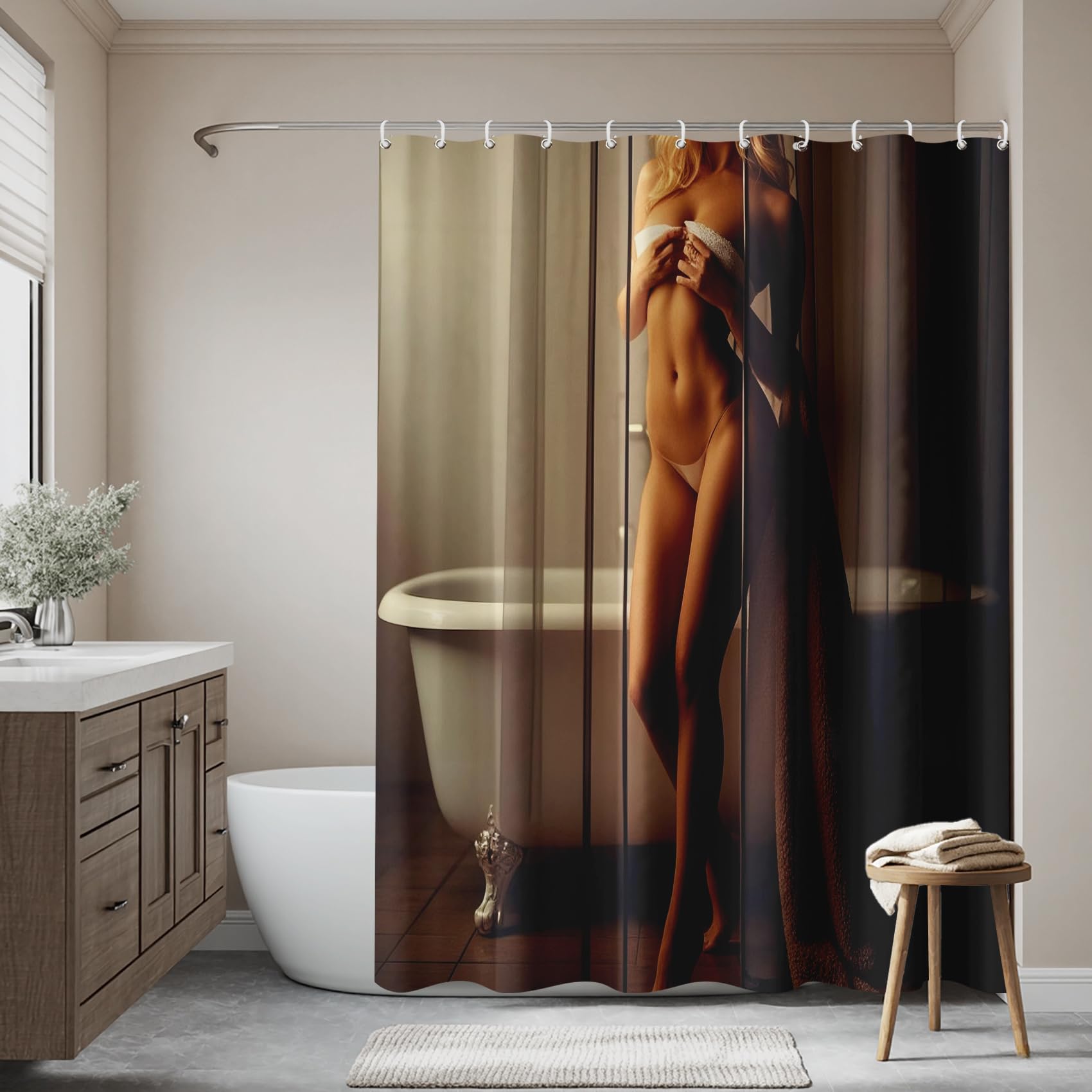Nackte Frau Duschvorhang 200x200, Sexy Mädchen Duschvorhänge Anti-Schimmel Wasserdicht Polyester Stoff Waschbar Bad Vorhäng für Badzimmer mit 12 Haken W189p