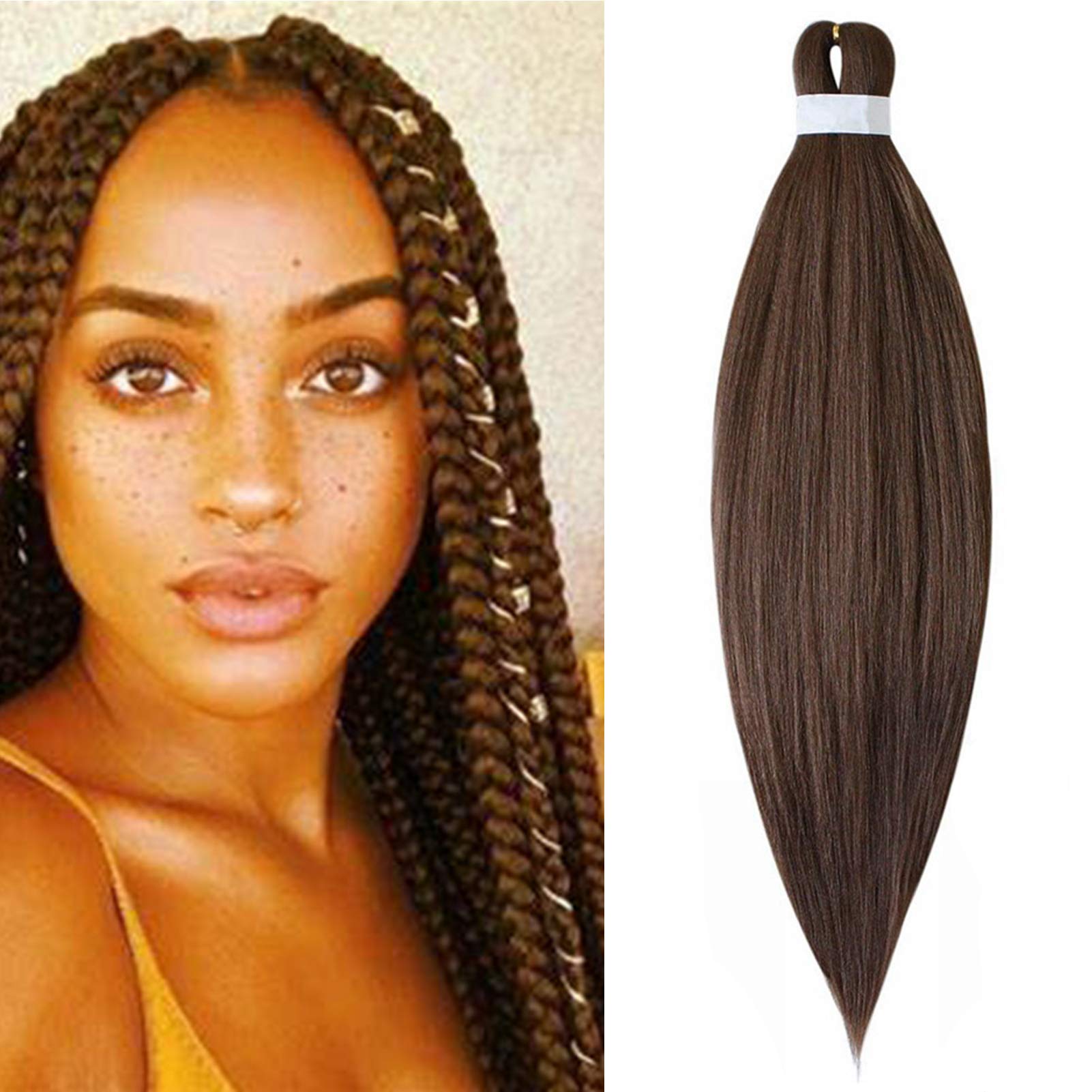 Cybelleza Pelo Sintetico para Trenzas 26 pulgadas Pelo Trenzas Africanas Trenzado Profesional Preestirado Yaki Cabello Pre Stretched Braiding Hair (Castaño claro)