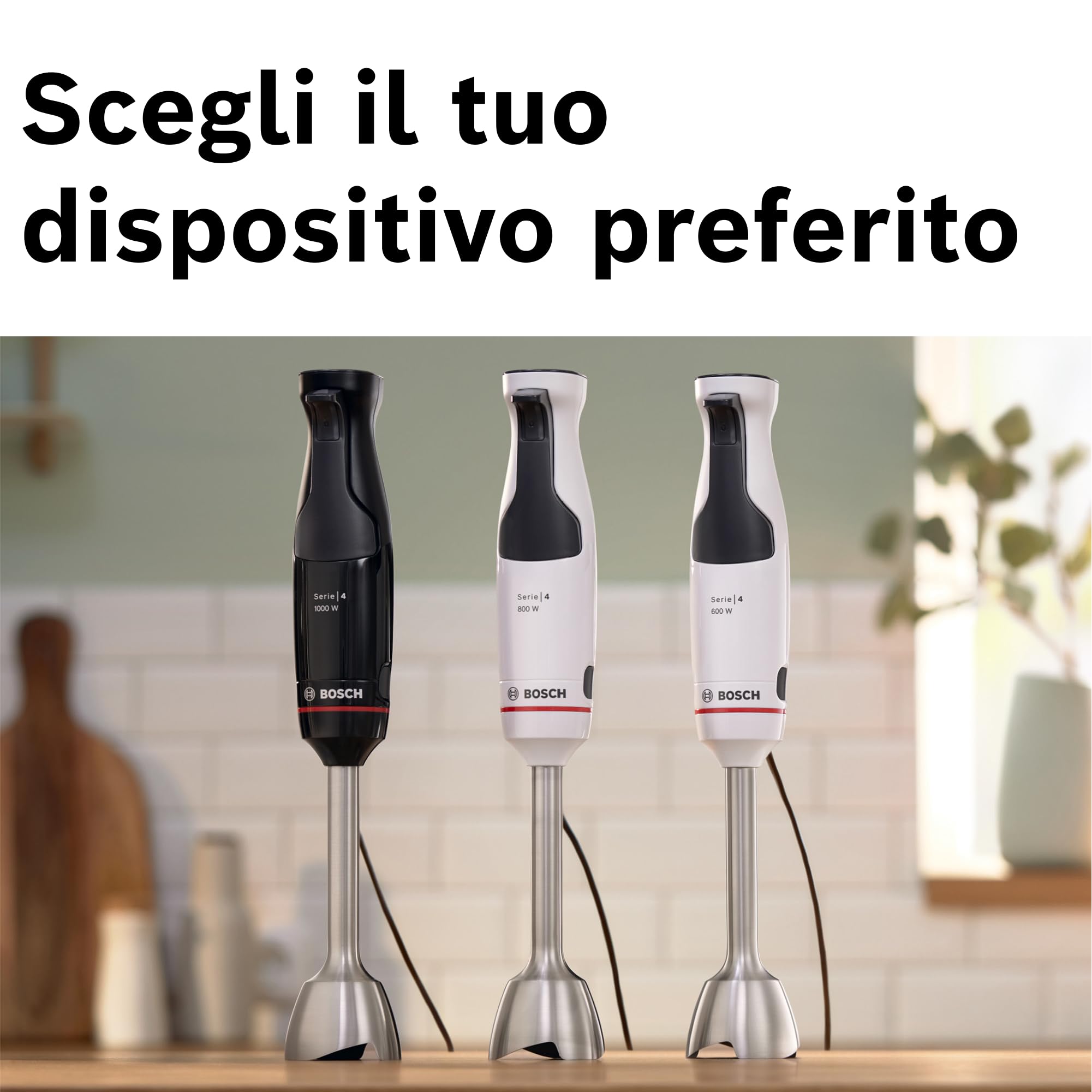 Bosch Serie 4 Frullatore a Immersione ErgoMaster MSM4B621, 1000 W, Ergonomico, Regolazione Dinamica della Velocità, Lame in Acciaio Inox, Tritatutto e Frusta Inclusi, Bicchiere Graduato, Nero