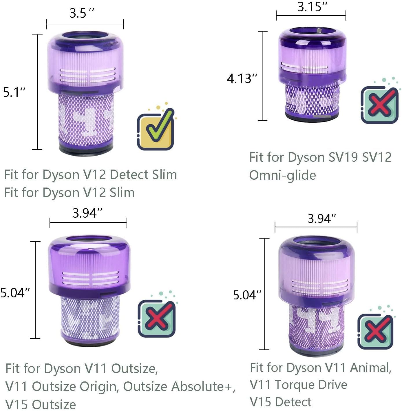 H-ANT 2Pack Filter Replacement for Dyson V12 Slim Vacuums,V12 Detect Slim Vacuums,Replaces Part 971517-01