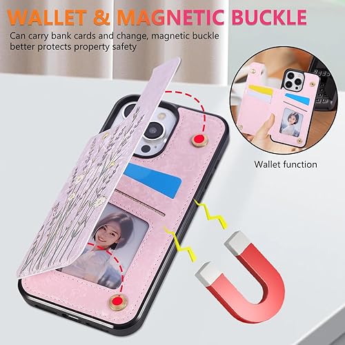 Miniatura 112 de UEEBAI Funda tipo cartera para iPhone 15 Pro Max con tarjetero, cubierta de cuero PU con soporte, bloqueo RFID, doble cierre magnético, relieve de