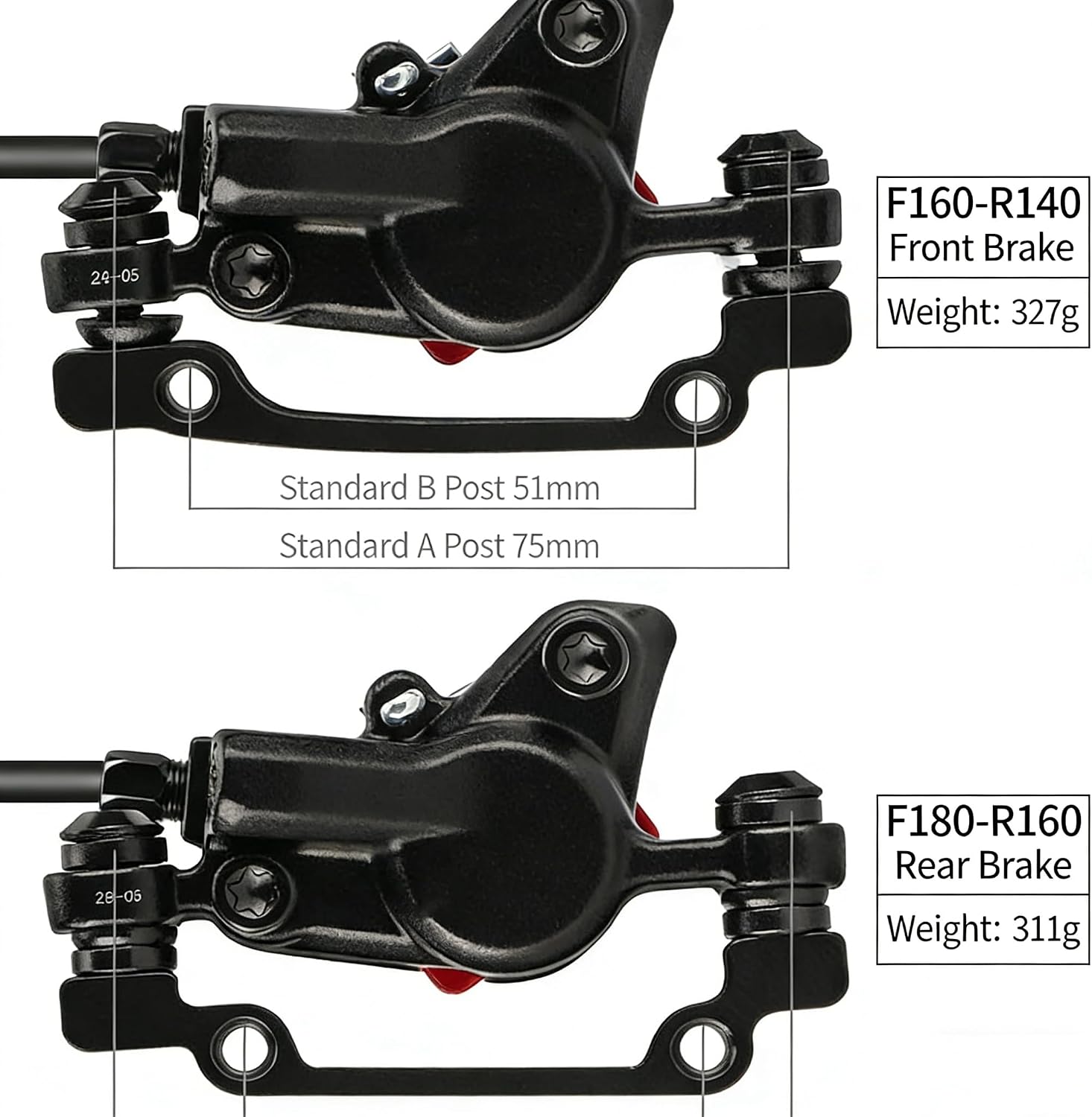 1 Pair MTB Hydraulic Disc Brakes, Dual Piston Front Rear Universal Bike Brake Set, Left Rear 1400mm/Right Front 800mm Hydraulic Hose for Mountain Bikes