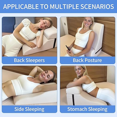 Miniatura 2 de Almohada de lectura para cama para adulto, almohada de cuña de espuma viscoelástica con soporte lumbar ajustable, cojín de respaldo para sentarse en