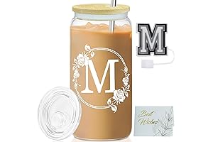 AiHeart Initial Glass Cup: Personalized Candy M&M Glass for Iced Coffee and Smoothies