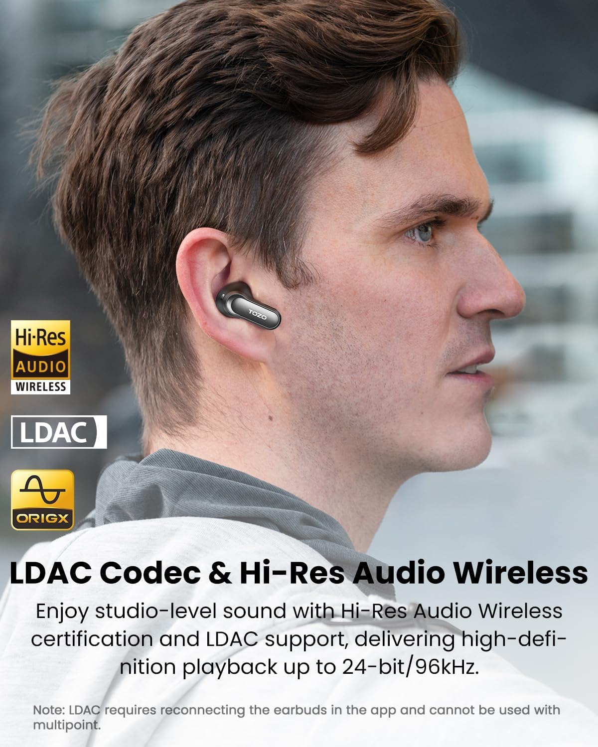 TOZO NC20 Pro Auriculares Bluetooth 6.0, Pantalla táctil & ANC 52dB | Audio LDAC Hi-Res, 12mm controlador,6 mics ENC,carga rápida e inalámbrica, 12mm controlador, IPX8,detección de uso,modo juego