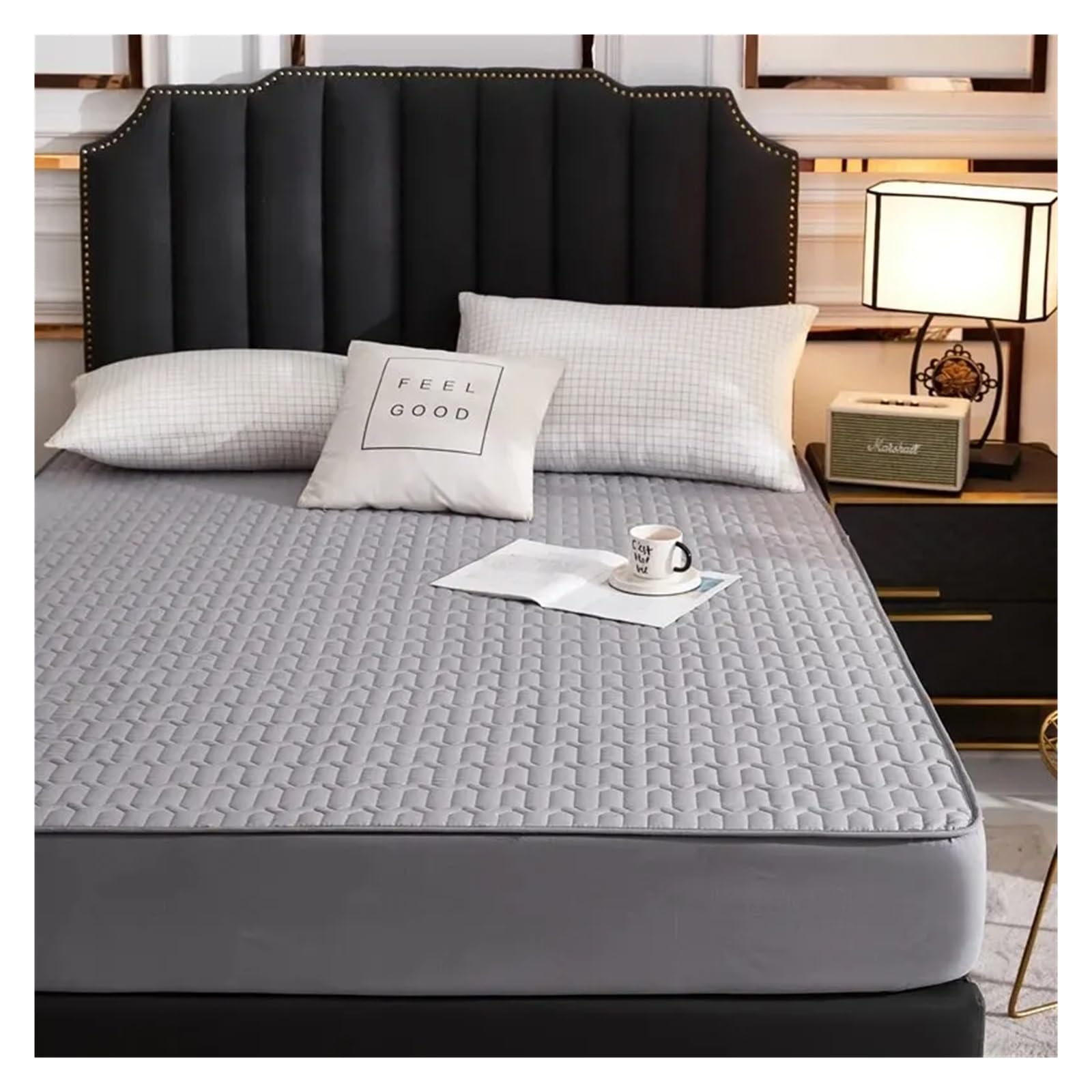 Sobrecolchón Acolchado de Microfibra Funda de colchón Suave y Agradable a la Piel, algodón Lavado Acolchado, Sábana Ajustable Impermeable, Funda Protectora de colchón(180x200cm)