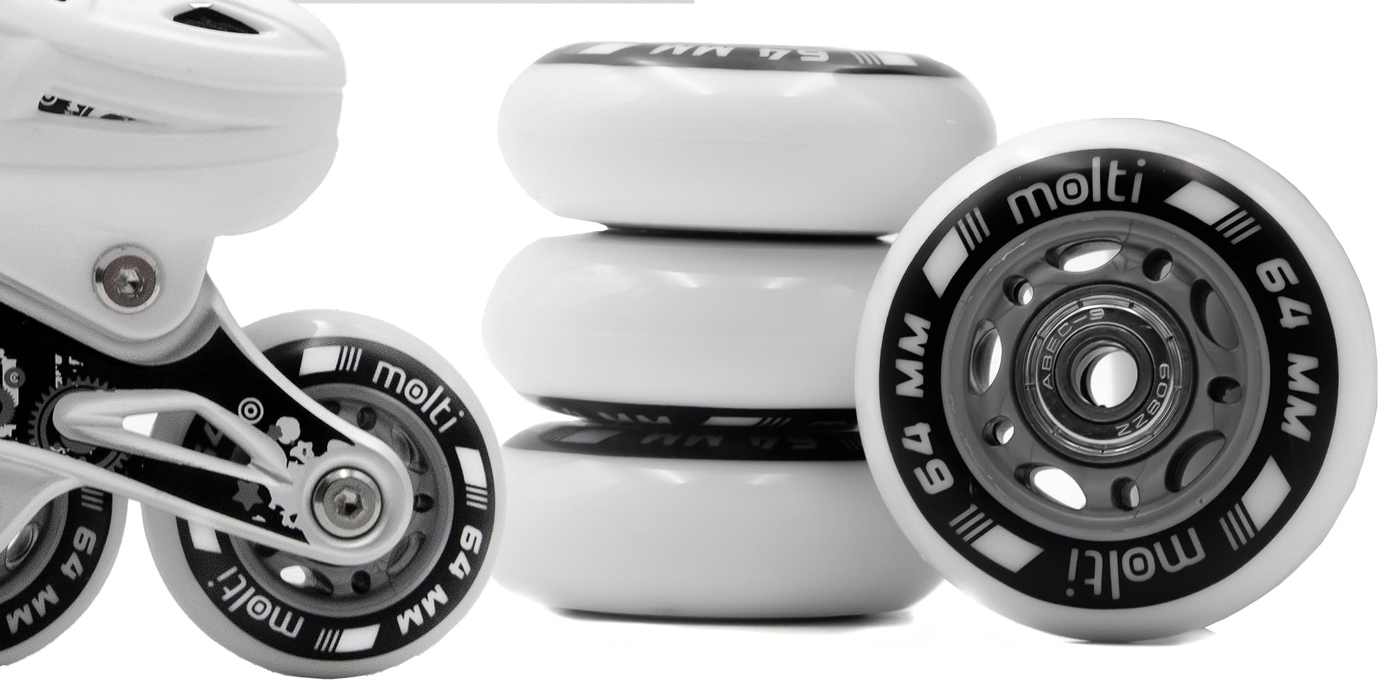 molti Räder mit Kugellager MOLTI ABEC9 8er- Pack Indoor-/Outdoor-Rollschuh Räder Inlin-Skates Freizeitspaß (weiß, 64 mm)