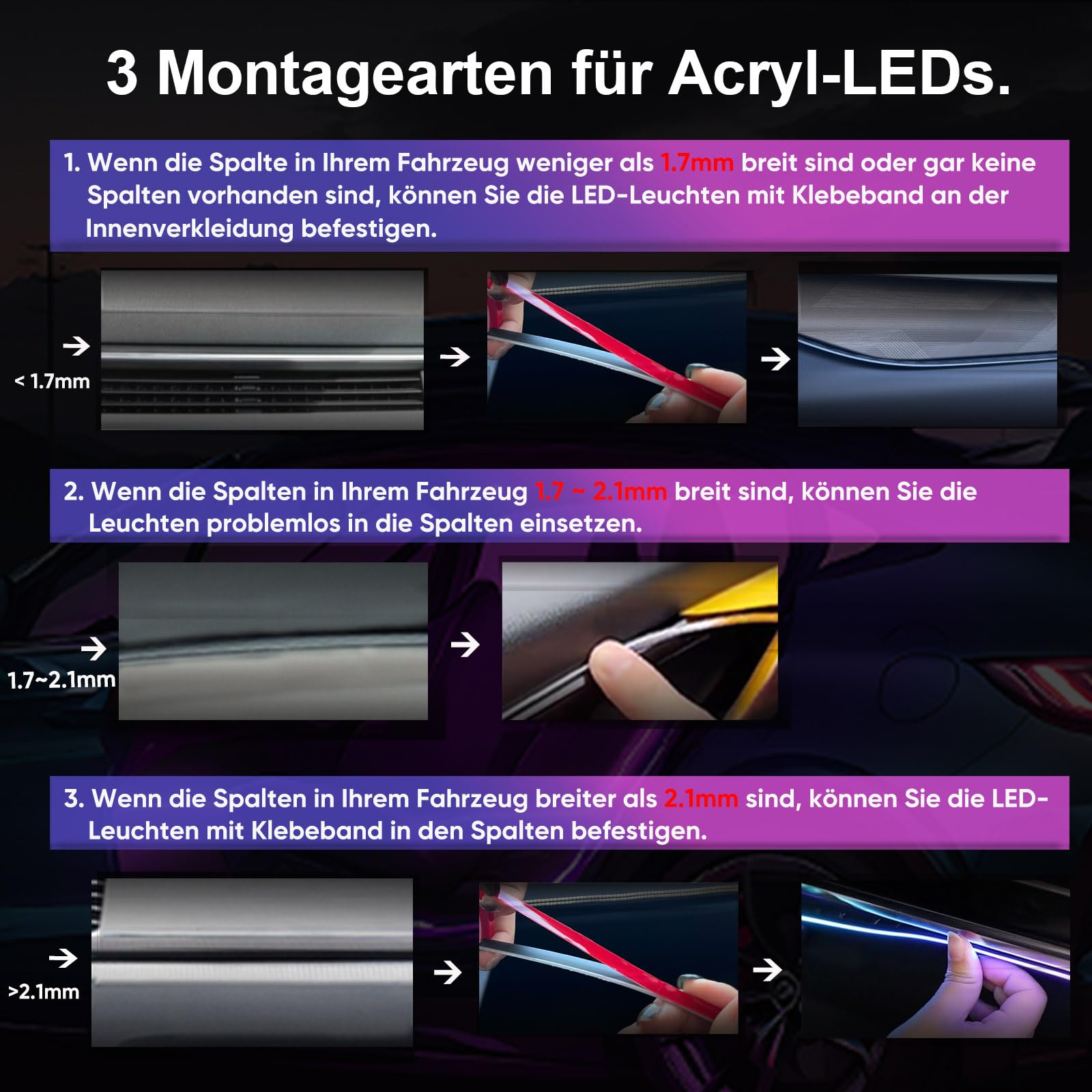 GPJYD Acryl 6 IN 1 Auto Ambientebeleuchtung, RGB LED Auto Innenbeleuchtung Strip Lights 445cm 584 LEDs mit 16 Millionen Farben, 210 Dynamische, USB-Port A uto LED Innenbeleuchtung