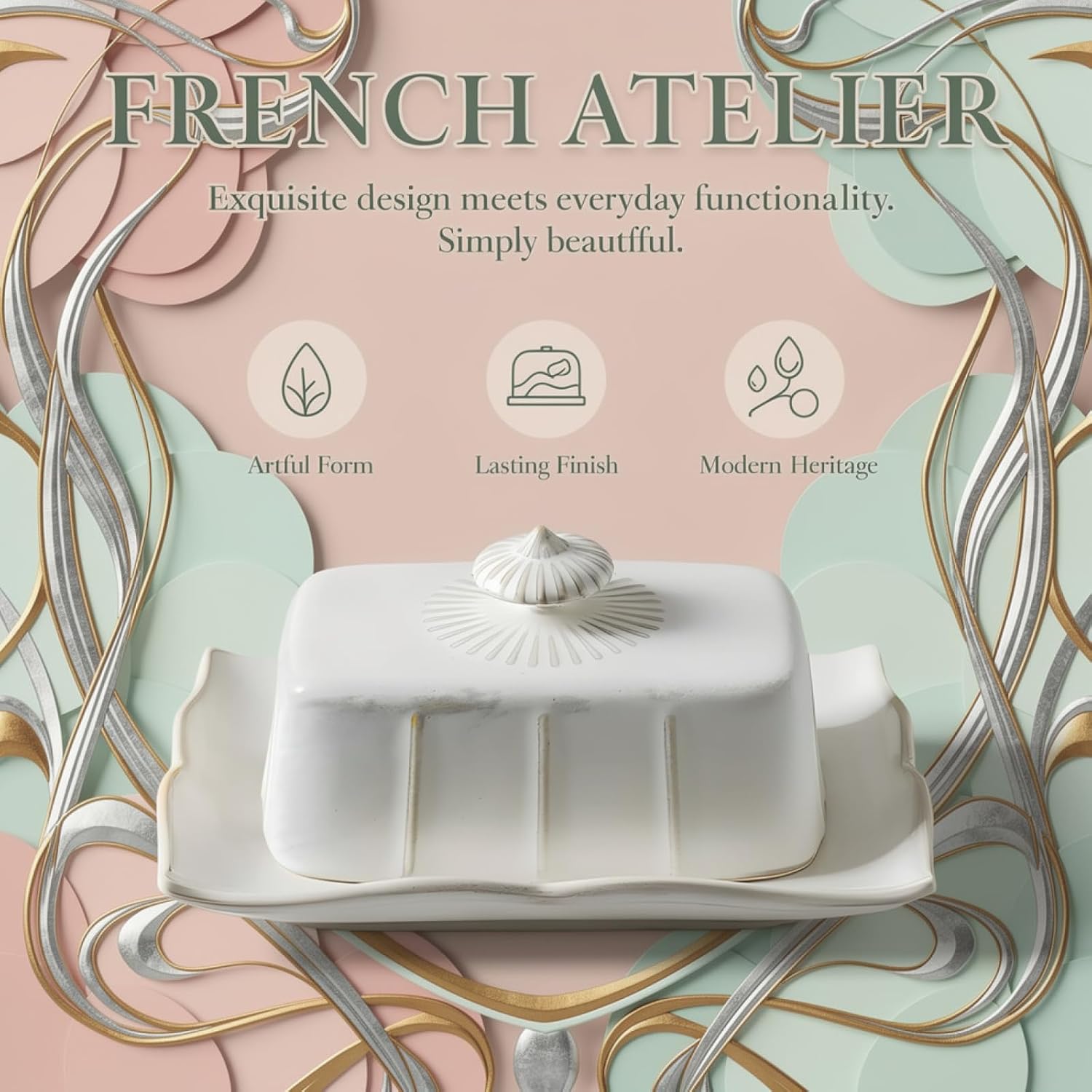 Generic 7.6 X 5.6 X 3.5 In Ceramic Butter Dish With Lid, French Vintage Style, White Dessert Plate For Home And Hotel