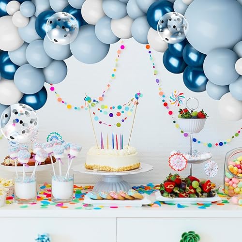 Miniatura 2 de Kit de arco de guirnalda de globos azules, 109 piezas de confeti azul macarrón y globos plateados blancos metálicos para baby shower, fiesta de