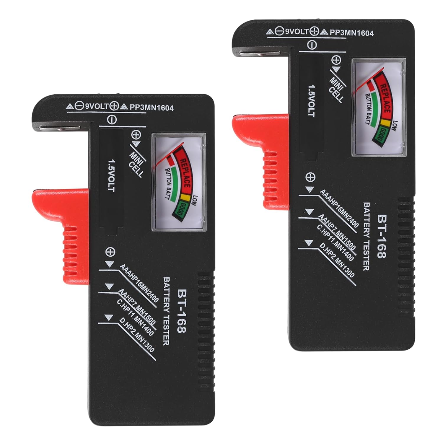 UMLIFE 2Pack of BT-168 Battery Tester, Common Battery Tester, Small Battery Tester for Family Battery, Appropriate for AAA AA C D 9V 1.5V Button Battery