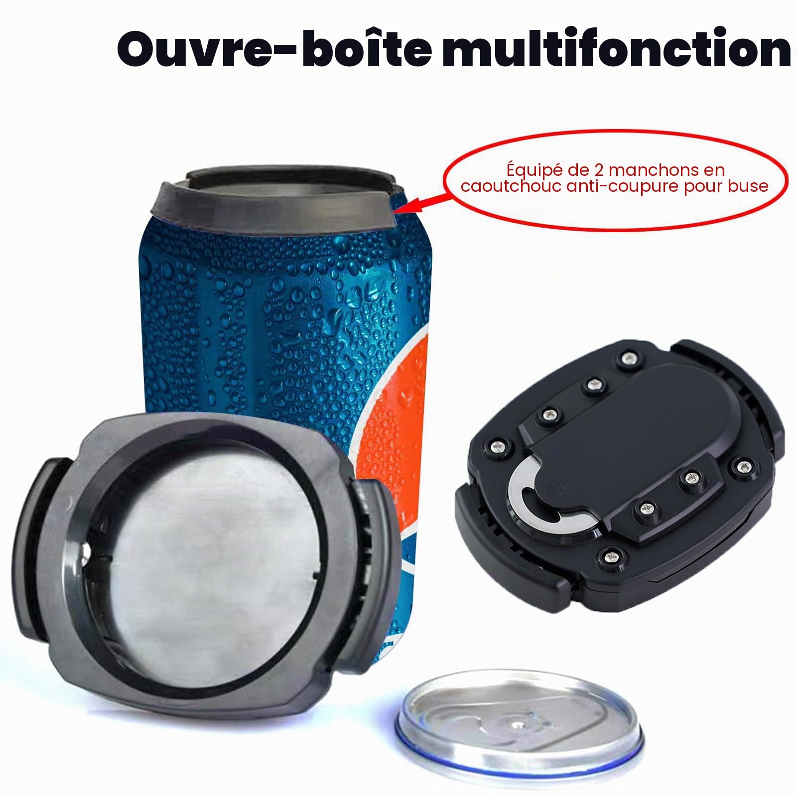 Ouvre-boîtes Manuel Décapsuleur à Bord Lisse, Noir